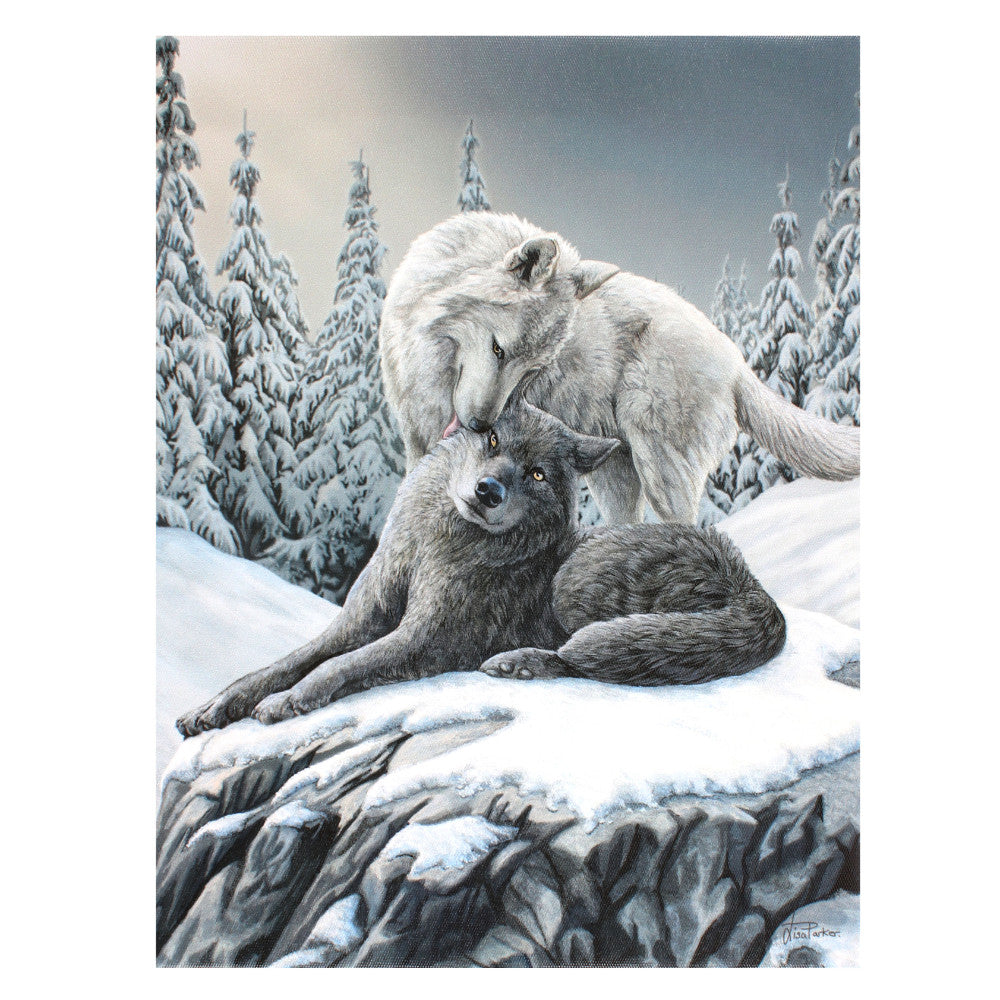 'Snow Kisses' Wolf Duo Canvas Plaque