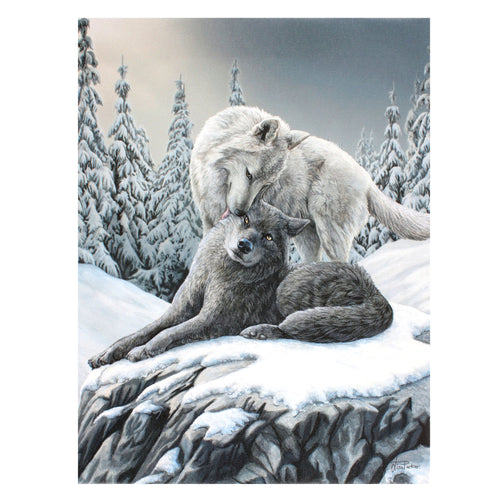 'Snow Kisses' Wolf Duo Canvas Plaque